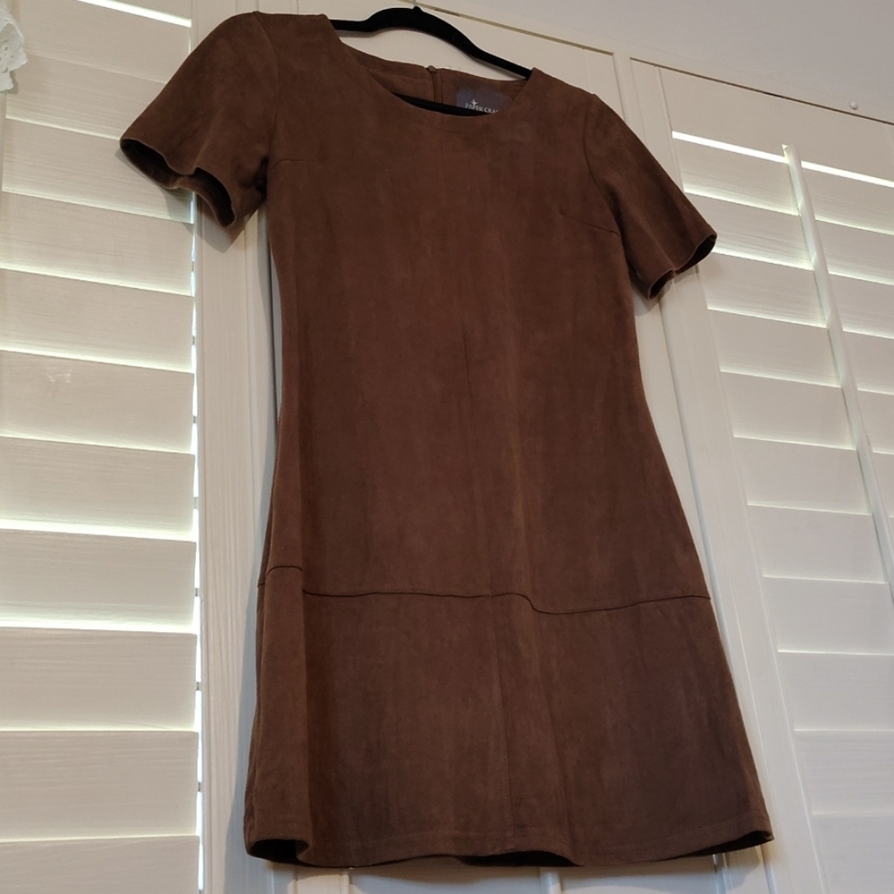 Brown Vegan Suede Mini Dress